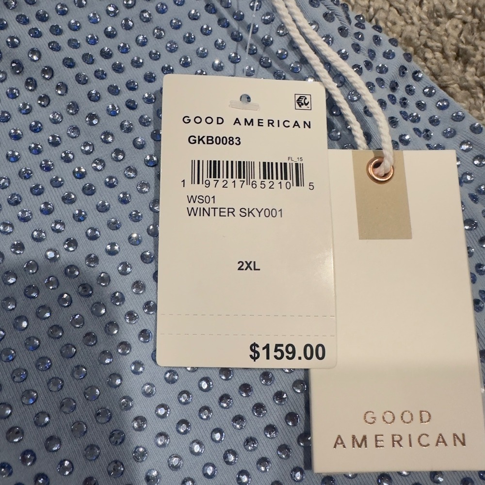 Good American Rhinestone Mini Skirt Winter Sky Blue GKB0083 Womens 2XL NWT - Picture 3 of 8